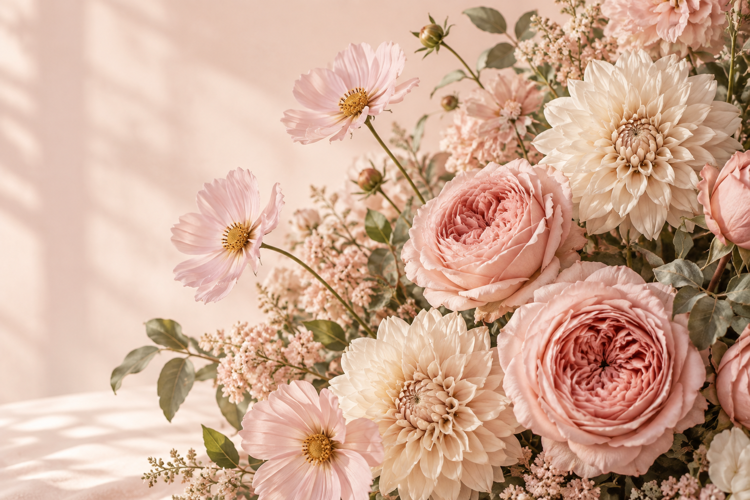 Blush pink and cream flowers